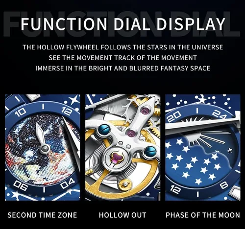 Vista 5 de OLEVS Relojes de cuero para hombre, mecánico automático, esqueleto Tourbillon, diamante, de lujo, cuerda automática, relojes de pulsera de vestir
