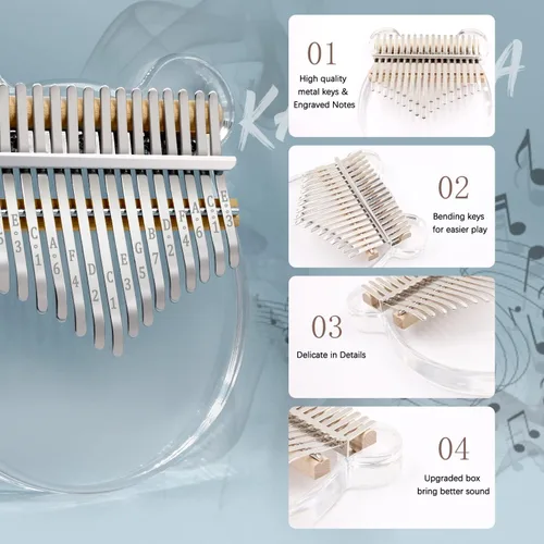 Vista 2 de Piano de Pulgar Acrílico Kalimba, YUNDIE Portátil 17 Teclas Piano de Dedo de Cristal Mbira, Instrumentos Musicales Regalo de Cumpleaños para Adultos