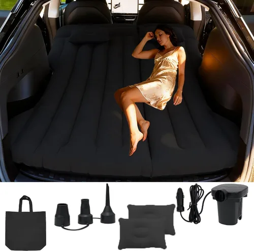 Vista 9 de Colchón de aire para automóvil, cama inflable para campamento compatible con Tesla modelo Y, cama de aire flocada gruesa para maletero/asiento Marrón
