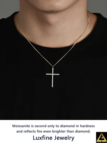 Vista 6 de Collar de cruz de moissanita para mujer, dije de crucifijo de diamante de plata de ley 925, chapado en oro blanco de 14 quilates, joyería cristiana
