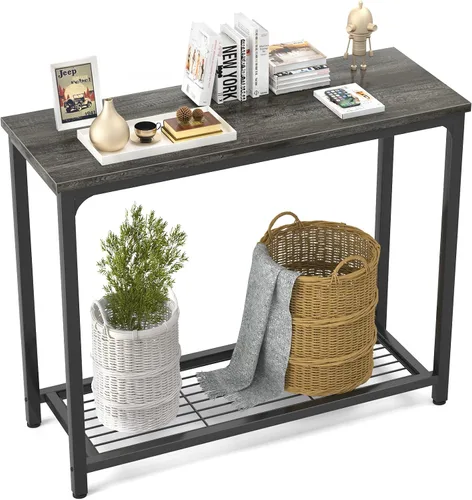 Vista 10 de Ecoprsio Mesa consola pequeña, mesa de sofá con estantes dobles de malla, moderna mesa de entrada para entrada, pasillo, vestíbulo, pasillo