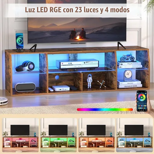 Vista 3 de VECELO Soporte de TV LED para 55 pulgadas, centro de entretenimiento con tomas de corriente, gabinete de televisión industrial para sala de estar