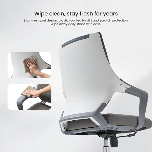 Vista 3 de EUREKA ERGONOMIC Dorian - Silla de oficina ejecutiva con soporte lumbar curvado, silla de escritorio de cuero regenerado con respaldo medio