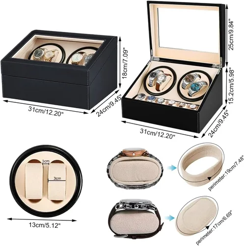 Vista 4 de J&T Technology Enrollador automático de reloj para 4 rotador de reloj + 6 almacenamiento de relojes, 2 modos de rotación, motor Mabuchi japonés
