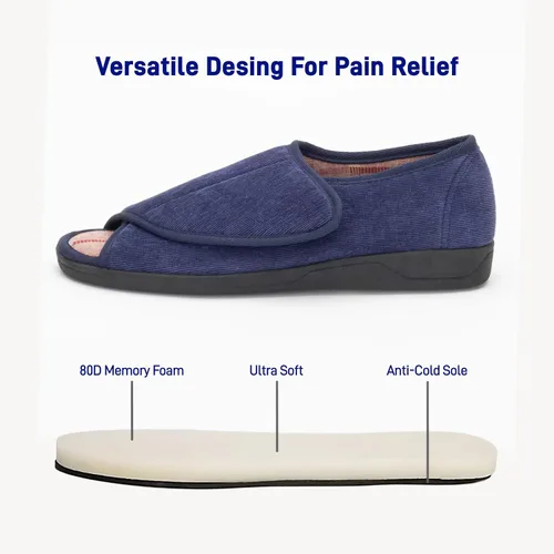 Vista 7 de Pantuflas para diabéticos con punta abierta para hombres, extra anchas, espuma viscoelástica, puntera abierta, antideslizantes, para personas