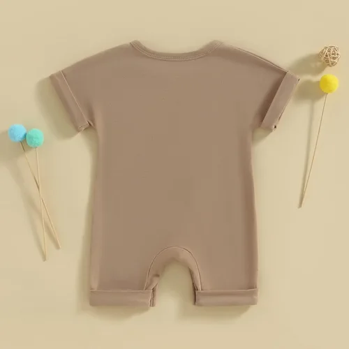 Vista 35 de Mameluco unisex de manga corta para bebé recién nacido, con botones, de una pieza, ropa de color sólido