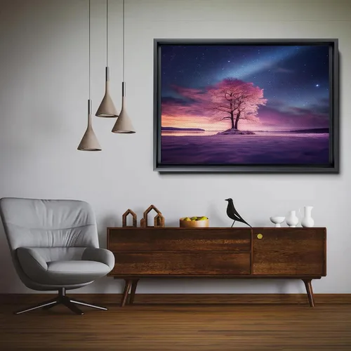 Vista 5 de Northern Lights Tree - Aurora Borealis Painting - Winter Wonderland - Nature Decor - Modern Wall Art - Canvas & Metal Prints