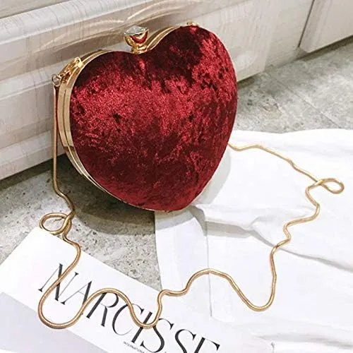 Vista 4 de Goclothod Bolso de mano con forma de corazón para mujer bolso de hombro de terciopelo