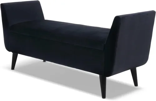 Vista 3 de Jennifer Taylor Home Duff - Banco de almacenamiento tapizado moderno de mediados de siglo de 60 pulgadas, terciopelo negro antracita