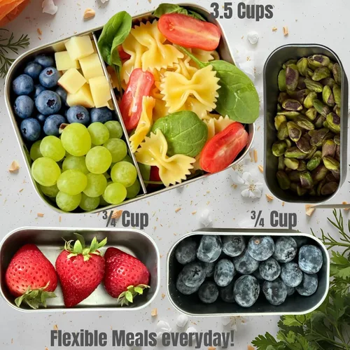 Vista 2 de Lonchera de acero inoxidable a prueba de fugas de 27 onzas, contenedores de almuerzo de acero inoxidable, caja Bento, recipientes de metal para Negro