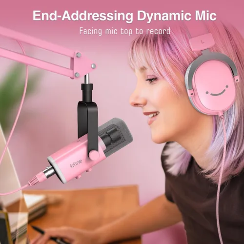 Vista 8 de FIFINE XLR Micrófono Gaming USB, Kit de Micrófono Dinámico para PC para Vocal, Grabación, Podcast, Micrófono RGB de Streaming con Conector para Rosa