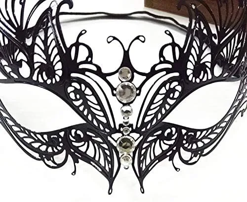 Vista 3 de Máscara de mascarada para mujer, máscara de metal ultraligera con diamantes de imitación de metal brillante veneciano bonito para fiesta, noche