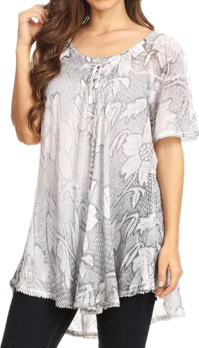 Vista 3 de Sakkas Maliky - Blusa con cuello de corsé ancho y bordado floral