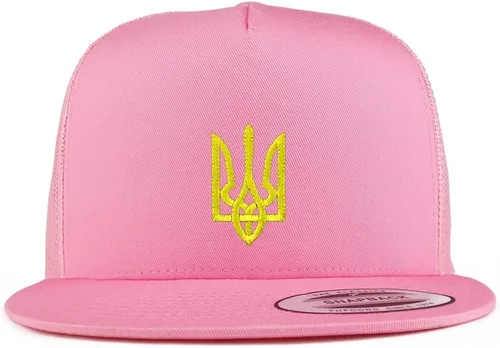 Vista 6 de Trendy Apparel Shop Gorra de camionero bordada con símbolo nacional ucraniano de 5 paneles Negro