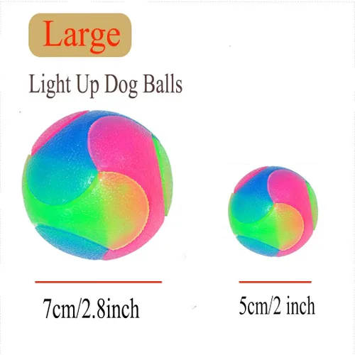 Vista 4 de 2 bolas grandes para perros con luz intermitente, bola elástica que brilla en la oscuridad, interactiva, saltando, parpadeante, juguetes