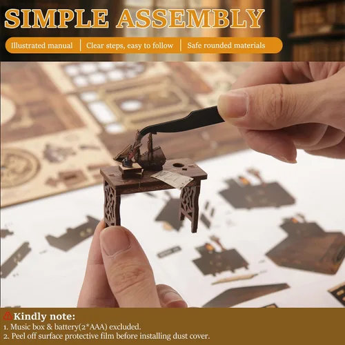 Vista 5 de SUNNINO Kit de Rincón de Libros - Kit de Casa de Muñecas en Miniatura DIY, Rompecabezas 3D de Madera con Luz LED, Kits de Rincón de Libros