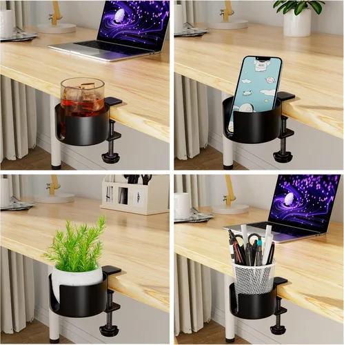 Vista 7 de OOKUU - Portavasos antiderrames para escritorio o mesa, accesorios de escritorio resistentes y duraderos, fácil de instalar, suficiente