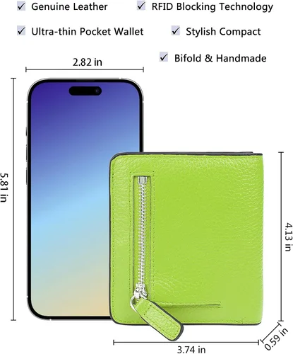 Vista 5 de BIG SALE-AINIMOER billetera de bolsillo pequeña con cremallera, plegable, compacta de cuero con bloqueo por identificación por radiofrecuencia