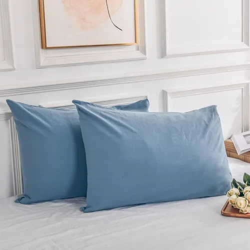 Vista 13 de NEXHOME PRO Juego de 2 fundas de almohada estándar 100% algodón orgánico, cierre de sobre, tacto de lino texturizado natural, suave y duradero