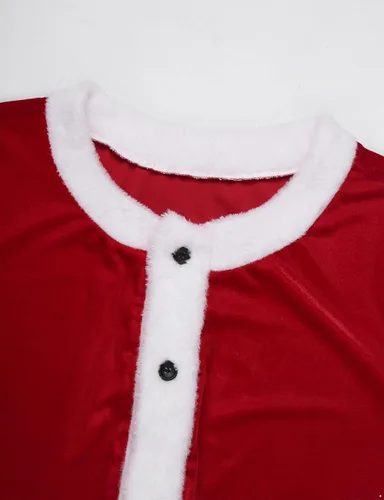 Vista 6 de Disfraz de Papá Noel de Navidad para hombre, traje de adulto, traje de fiesta de cosplay, camiseta y pantalones cortos