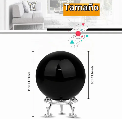 Vista 2 de MerryNine Bola de cristal con soporte para regalo de decoración del hogar Negro, cristal K9, bola de fotografía de vidrio con soporte, esfera