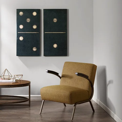 Vista 2 de INK+IVY, Lienzo de pared con revestimiento de gel de dos dominó negros, 2 piezas, fácil de colgar, diseño moderno y contemporáneo, pintura