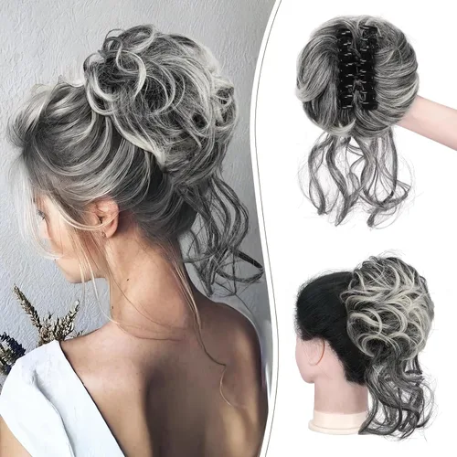 Vista 34 de SOFEIYAN Pinza de Gancho Extension de Cabello con Forma de Moño Desordenado, Cabello Ondulado y Rizado, Pinza de Gancho, Chignon, Cola de Caballo