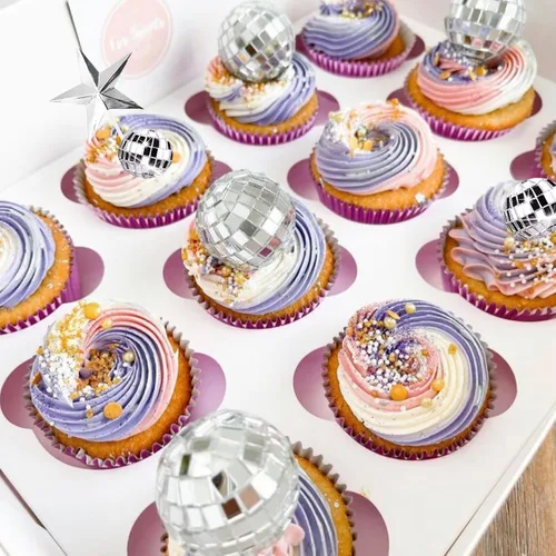 Vista 5 de 37 adornos de bola de discoteca para tartas, bolas de discoteca plateadas, decoraciones para tartas con bolas de espejo, decoración de pastel