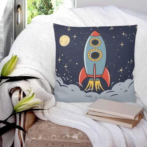 Vista 3 de T&H XHome Fundas de almohada con diseño de cohete para niños, para exploración del espacio exterior, nave espacial, sofá, dormitorio, suave