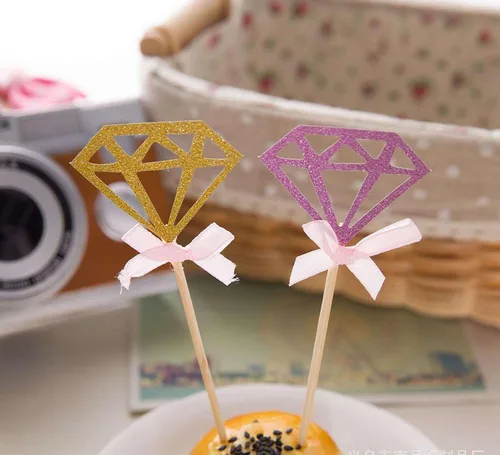 Vista 4 de Decoración de cupcakes de diamantes con purpurina plateada, decoración de cupcakes para fiestas, postres, paquete de 50 Diamante-plata