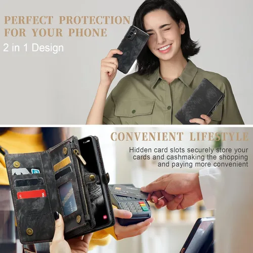Vista 6 de Asuwish Funda de teléfono para Samsung Galaxy A54 5G con cremallera, funda desmontable con protector de pantalla de vidrio templado y tarjetero