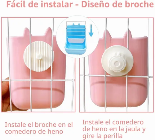Vista 5 de Hamiledyi 2 unidades de comederos de heno para conejos, cuencos 2 en 1, soporte doble de alimentación para conejos, suministros de alimentos
