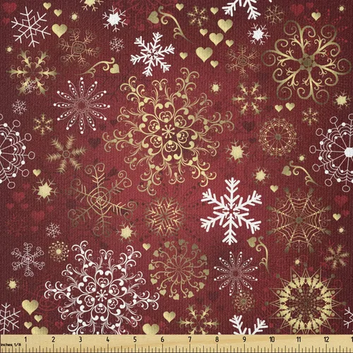 Vista 23 de Ambesonne Tela Navideña por Yarda, Tema Navideño Colorido Vivo Piñas de Pino Ramas Hombre de Jengibre Imagen de Bayas Estampada, Tela de Punto