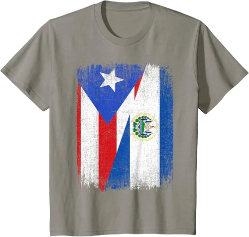 Vista 25 de Camiseta Half Puerto Rico El Salvador Flag Orgullo Salvadoreño Roots