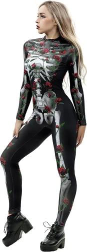 Vista 4 de Esqueleto Jjeuwe de Halloween, traje de cuerpo entero, ajustado, elastizado, para mujer