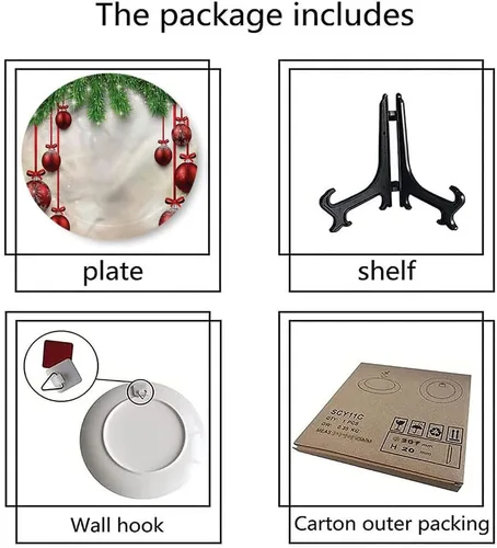 Vista 6 de Platos de cerámica, platos de cerámica decorativos de Navidad, cintas de bolas rojas, 8 pulgadas, platos decorativos para el hogar, multicolor