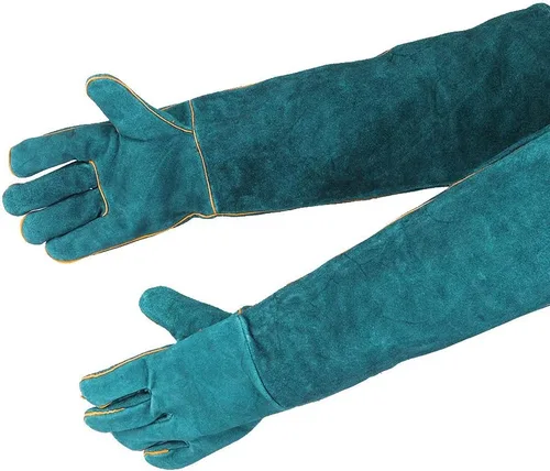 Vista 7 de Guantes antimordeduras, lona azul para entrenamiento de reptiles para mascotas, antimordeduras, alargan, guantes de protección de seguridad