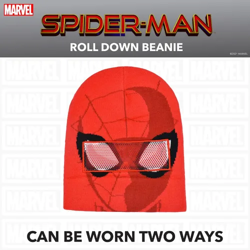 Vista 3 de Concept One Marvel Spider-Man Miles Morales Roll Down Cuff Beanie Hat, Knitted Winter Skull Cap