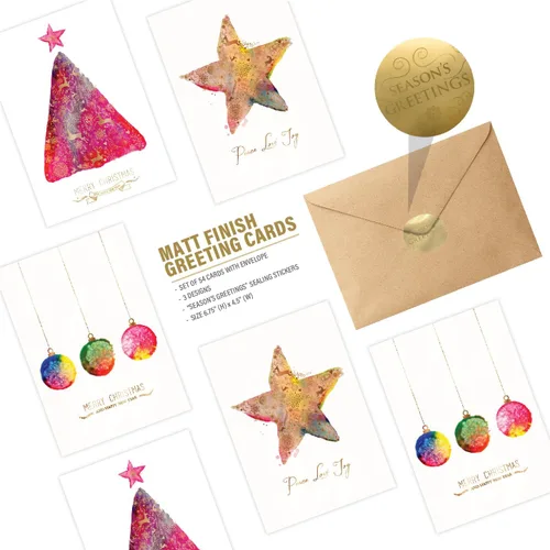 Vista 2 de easykart labels 54 Tarjetas navideñas surtidas con sobres y pegatinas de sellado, 3 diseños de temática navideña y festiva con efecto de hoja
