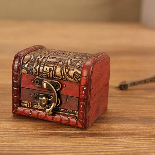 Vista 4 de OBTANIM Cajas de joyería pequeñas vintage, caja de almacenamiento de madera hecha a mano de 3 pulgadas con cerradura de metal, caja de regalo