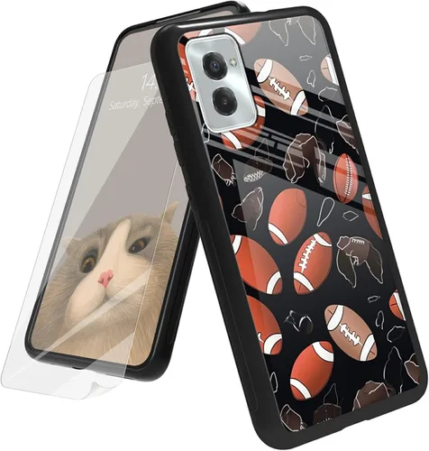 Vista 165 de Funda para Motorola Moto G Play 4G 2024 con protector de pantalla, parte trasera de vidrio templado + funda de silicona suave TPU absorción