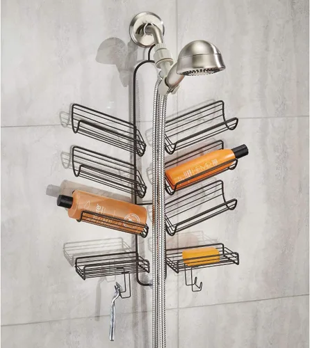 Vista 2 de iDesign Verona - Organizador de baño colgante de metal para manguera de ducha de mano, espacio adicional para champú, acondicionador, jabón, Bronce
