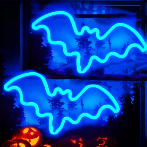 Vista 21 de Letreros de neón de murciélago para dormitorio, mesita de noche, decoración de pared, decoración de Halloween, luces LED de noche, adornos de mesa