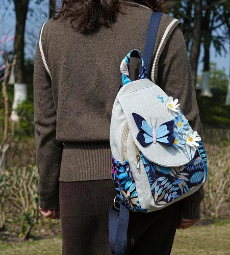 Vista 54 de HUANGGUOSHU Mochila de algodón tejida de algodón bohemio con bordado de lona estilo bohemio con múltiples bolsillos retro linda mochila cartera