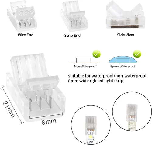 Vista 2 de VIPMOON 12 conectores de tira de luz LED sin soldadura de 3 pines de 0.315 in, conector rápido de tira a cable para tiras de luces LED WS2811 tira a