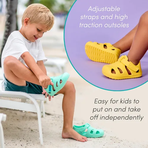 Vista 6 de Ten Little - Sandalias de agua para bebés, niños pequeños y niños, ajustables, sandalias de agua con punta cerrada para niños y niñas, ligeras