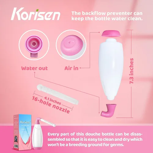 Vista 3 de Botella de ducha multifuncional para mujer, reutilizable, botella de peri boca abajo para cuidado posparto, ducha vaginal de tamaño de viaje