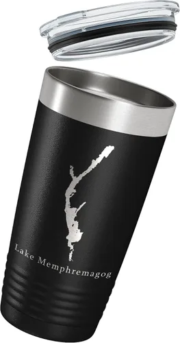 Vista 3 de Lake Memphremagog Map Tumbler Travel Mug Insulated Laser Engraved Coffee Cup Vermont Quebec 20 oz Black