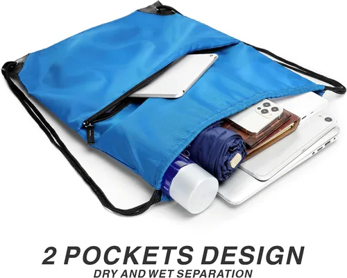 Vista 4 de Mochila deportiva con cordón BuyAgain resistente al agua, bolsa de cuerda deportiva para gimnasio, para mujeres y hombres, grande con cremallera