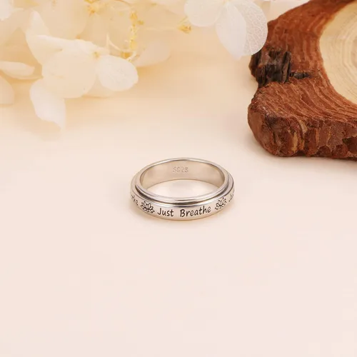 Vista 39 de Anillos giratorios de plata de ley S925 para ansiedad, preocupación, aliviar el aburrimiento, TDAH, autismo, banda para mujeres y adolescentes